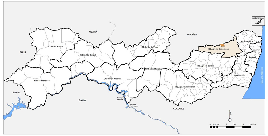 Mapa de Pernambuco com a localização de VERTENTE DO LÉRIO em destaque